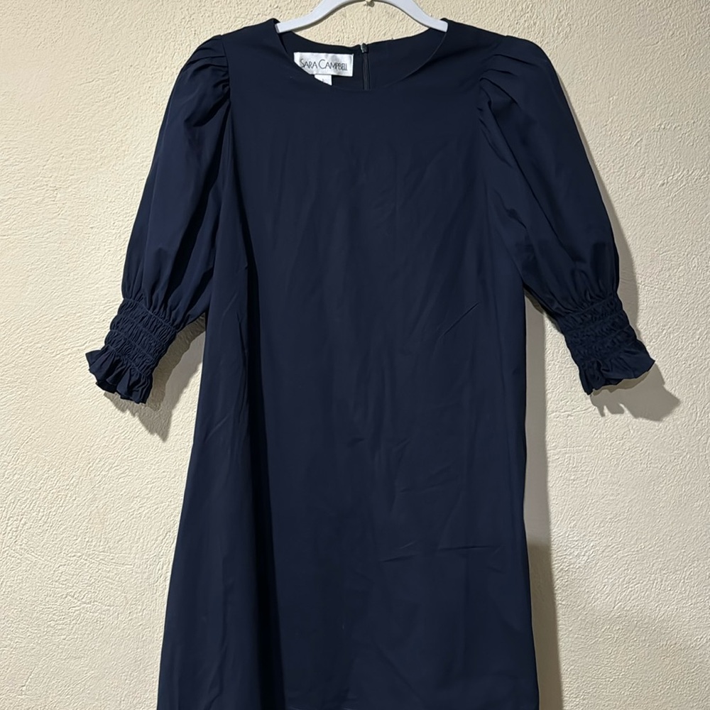 Sara Campbell Navy Puff-Sleeve Mini Dress